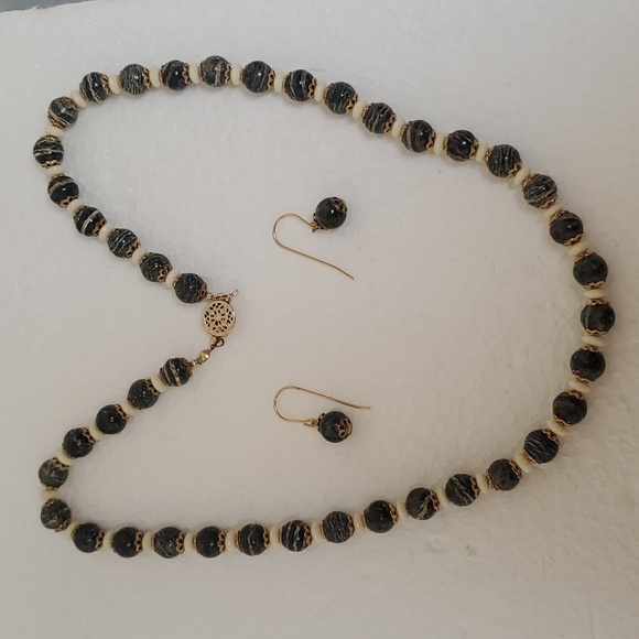 COPY - HANDMADE Green Zebra Jasper Bead & 14K Gold Handmade Necklace & Earrings - Picture 2 of 11